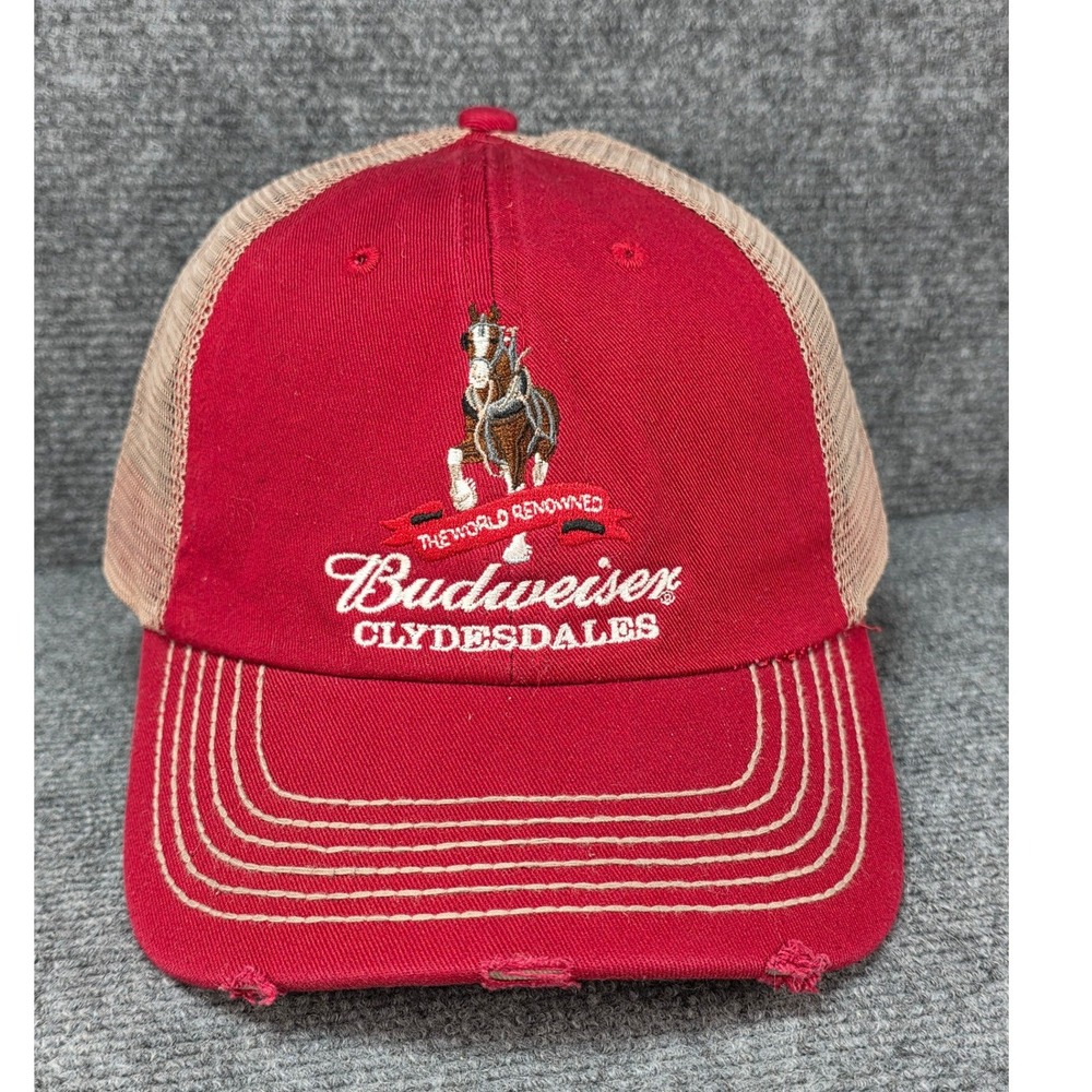 Budweiser Clydesdales Hat Cap Strap Back One Size Red Beer Promo Trucker Mens